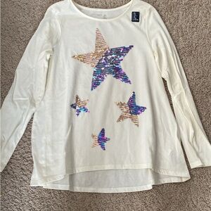GAP Long Sleeve Kids Top with Sequin Stars - Cream